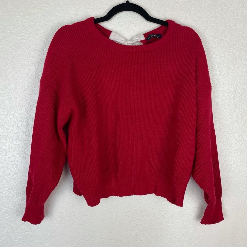Zara Knit Red Chunky Knit Sweater Tie Back Size S